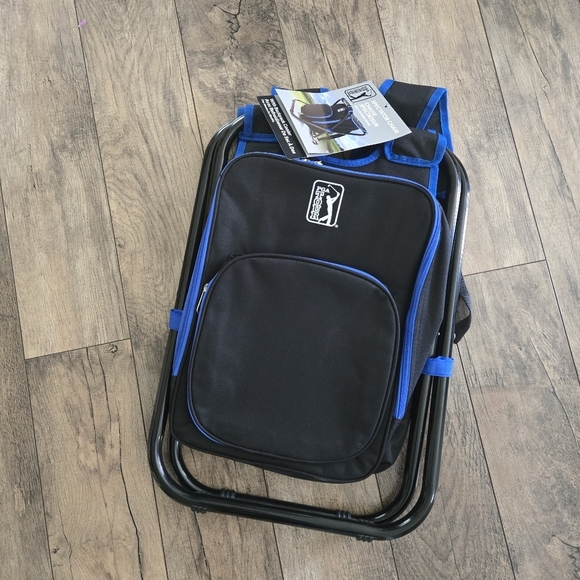 PGA Tour Spectator Black/Blue Folding Chairs With Backpack Cooler,new With Tags - Picture 3 of 15